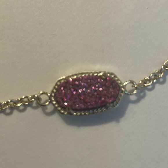 Kendra Scott Elaina Gold Adjustable Chain Bracelet in Pink Drusy - Picture 3 of 5
